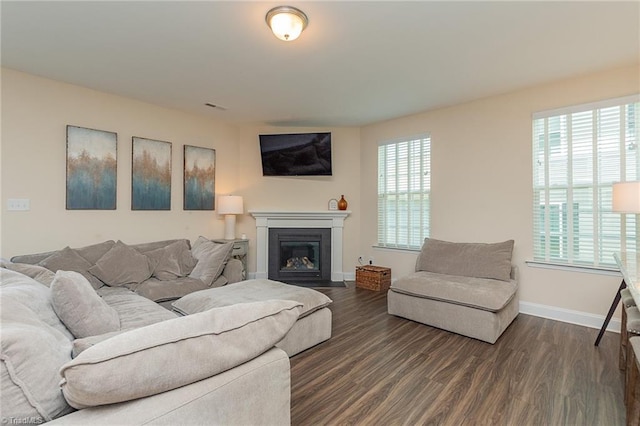 1837 Deveron Ct, Kernersville, NC 27284 - living area featuring dark wood-style floors and a glass covered fireplace