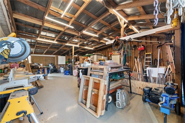 interior space featuring a workshop area