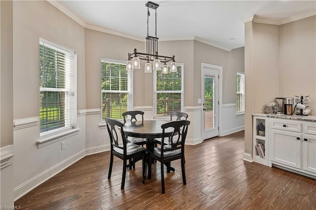 128 Provence Ct, King, NC 27021 - dining space with a chandelier, dark wood-style floors, and ornamental molding
