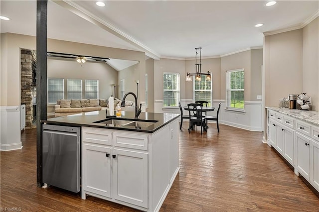 128 Provence Ct, King, NC 27021 - kitchen featuring dishwasher, open floor plan, dark wood-style flooring, plenty of natural light, and recessed lighting