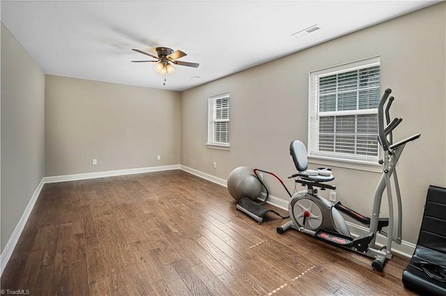 128 Provence Ct, King, NC 27021 - exercise room featuring a ceiling fan and wood finished floors