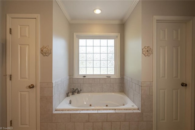 full bathroom featuring crown molding and a tub with jets