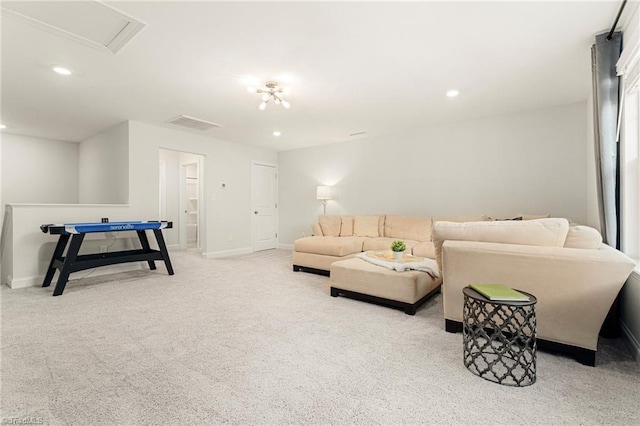1348 Motsinger Rd, Winston-Salem, NC 27107 - carpeted living room featuring baseboards, recessed lighting, and visible vents