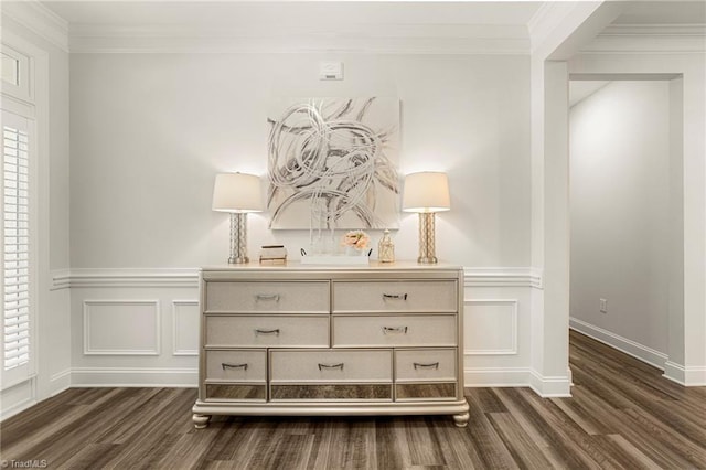 1348 Motsinger Rd, Winston-Salem, NC 27107 - room details featuring crown molding, a decorative wall, wood finished floors, and a wainscoted wall
