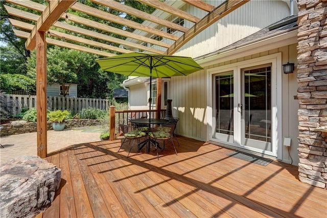 7 Pineburr Ct, Greensboro, NC 27455 - deck with french doors, outdoor dining area, and a pergola
