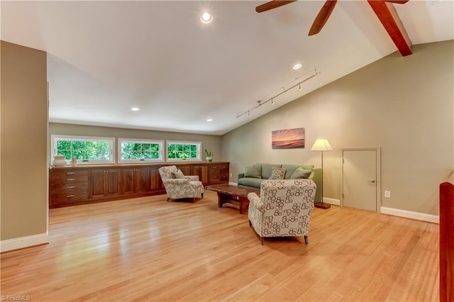 7 Pineburr Ct, Greensboro, NC 27455 - living area featuring light wood finished floors, ceiling fan, recessed lighting, baseboards, and rail lighting