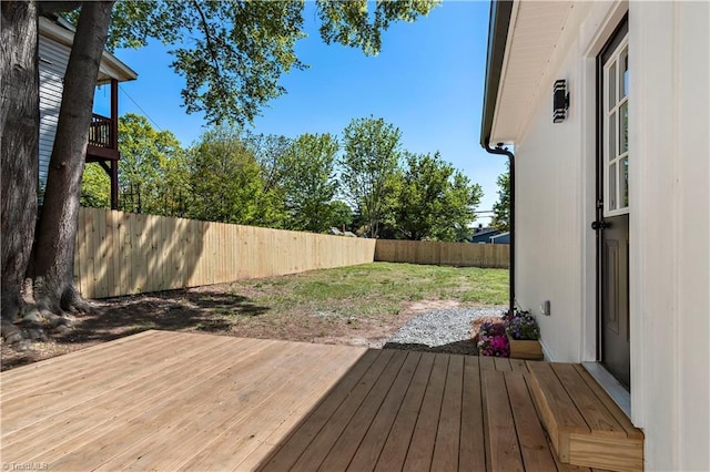 wooden terrace featuring a fenced backyard