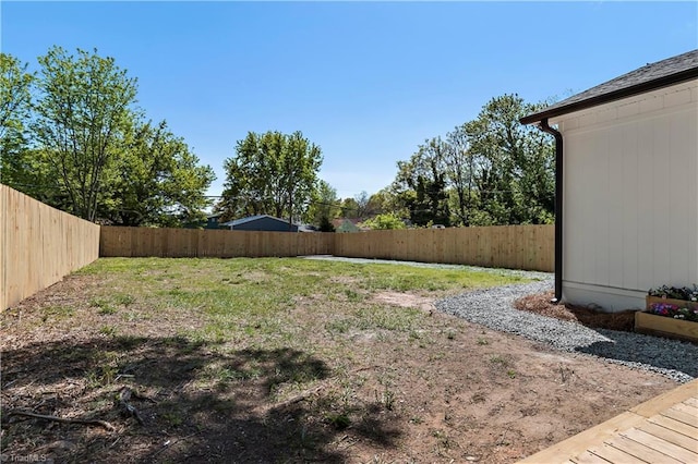 view of yard with a fenced backyard