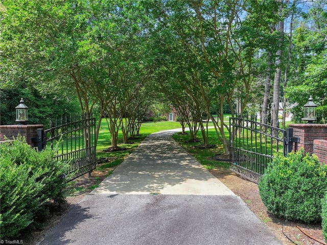 view of gate featuring a lawn