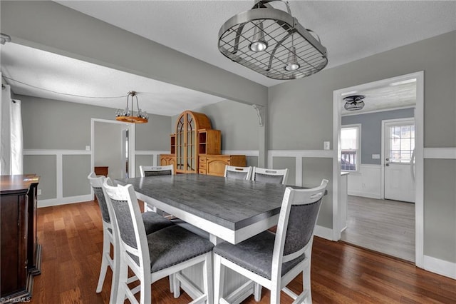 dining space featuring dark wood-type flooring