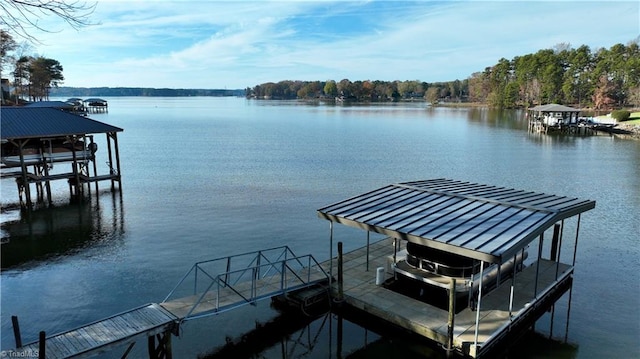 dock area with a water view