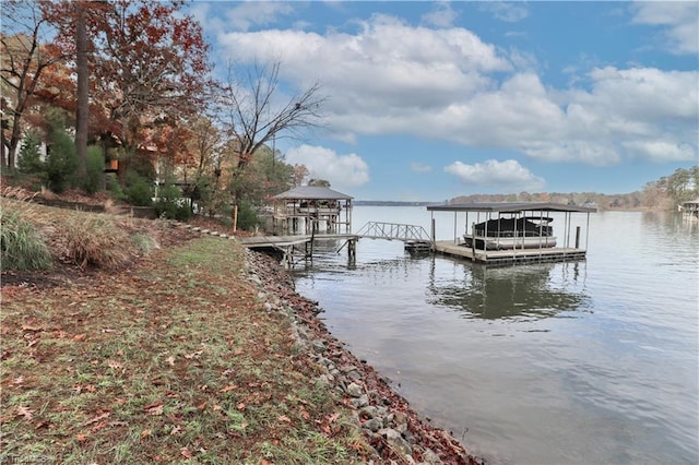 dock area featuring a water view