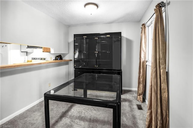 miscellaneous room with carpet and a textured ceiling