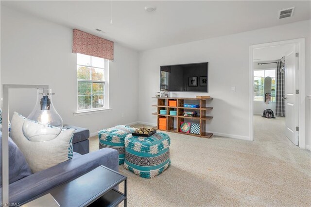 carpeted living room with a healthy amount of sunlight