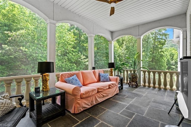 2550 Mountain Lake Rd, Asheboro, NC 27205 - view of patio / terrace featuring outdoor lounge area and ceiling fan