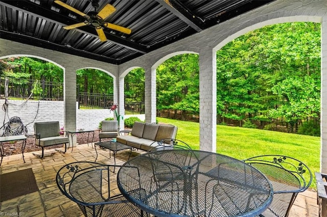 2550 Mountain Lake Rd, Asheboro, NC 27205 - fenced backyard featuring a ceiling fan, a patio area, and an outdoor living space