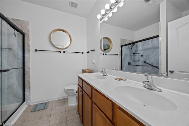116 Maryland Dr, Thomasville, NC 27360 - bathroom with a stall shower, toilet, tile patterned flooring, baseboards, and double vanity