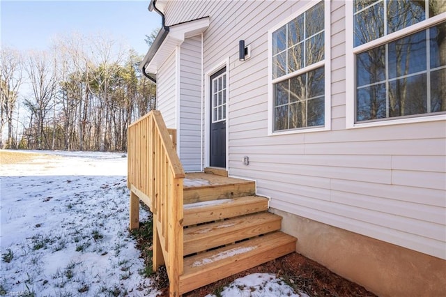 view of snow covered deck