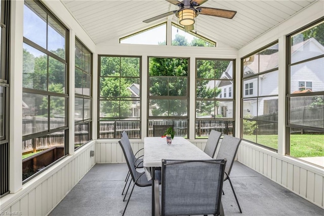 301 Summerwalk Rd, Greensboro, NC 27455 - sunroom with vaulted ceiling, ceiling fan, and outdoor dining area