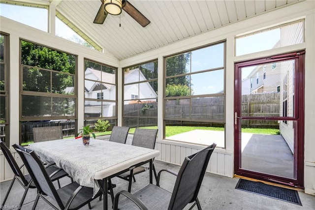 301 Summerwalk Rd, Greensboro, NC 27455 - sunroom / solarium with ceiling fan, vaulted ceiling, and outdoor dining space