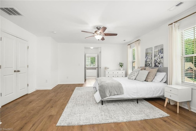 301 Summerwalk Rd, Greensboro, NC 27455 - bedroom with multiple windows, wood finished floors, and a ceiling fan