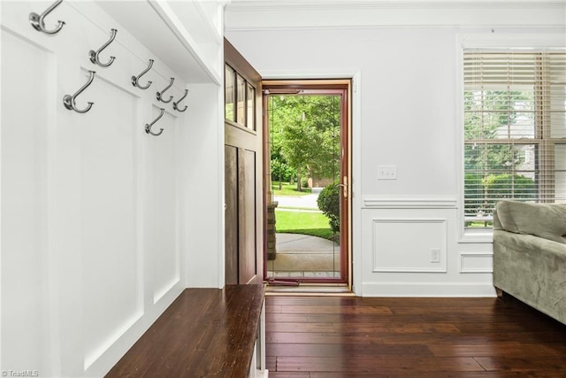 301 Summerwalk Rd, Greensboro, NC 27455 - entryway with dark wood finished floors, wainscoting, and a decorative wall