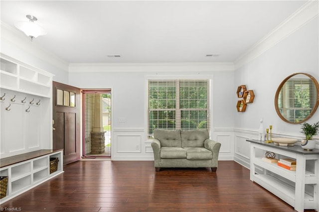 301 Summerwalk Rd, Greensboro, NC 27455 - sitting room featuring plenty of natural light, crown molding, a wainscoted wall, wood-type flooring, and a decorative wall