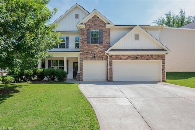 301 Summerwalk Rd, Greensboro, NC 27455 - craftsman inspired home with driveway, a front yard, board and batten siding, and an attached garage