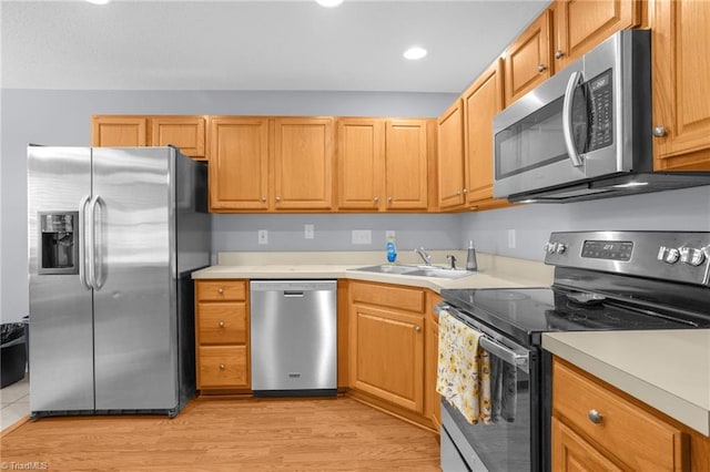 kitchen featuring sink, stainless steel appliances, and light hardwood / wood-style flooring