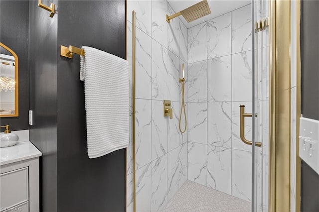 506 Audubon Dr, Greensboro, NC 27410 - bathroom with vanity and a marble finish shower