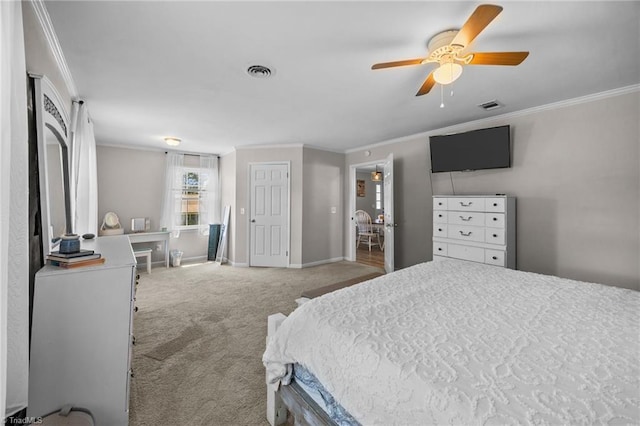 202 Stokes Forest Dr, King, NC 27021 - bedroom with crown molding, carpet, baseboards, and a ceiling fan