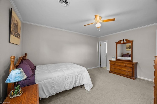 202 Stokes Forest Dr, King, NC 27021 - bedroom featuring ornamental molding, baseboards, carpet floors, and ceiling fan
