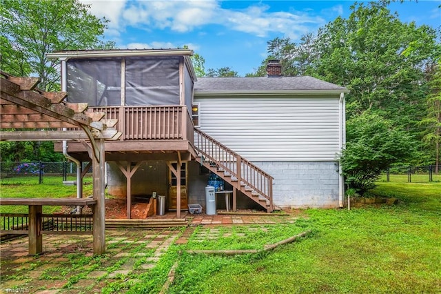 1093 Gordon Rd, Pinnacle, NC 27043 - back of house with a sunroom, stairs, a chimney, and a pergola