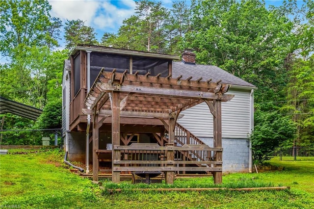 1093 Gordon Rd, Pinnacle, NC 27043 - back of house featuring a chimney, a shingled roof, and a pergola