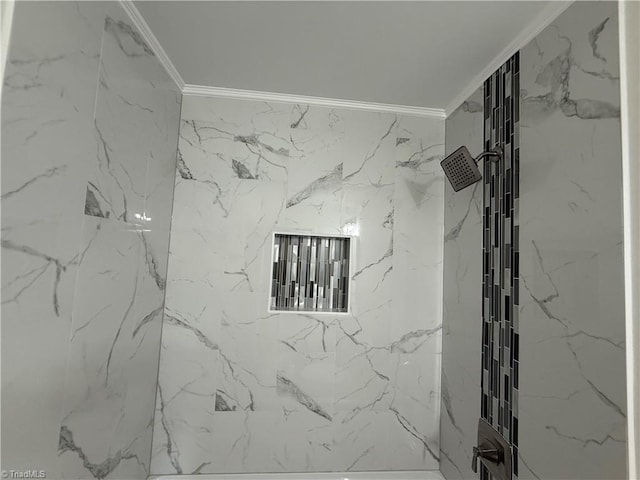 503 W End Blvd, Madison, NC 27025 - bathroom view of ornamental molding and a marble finish shower