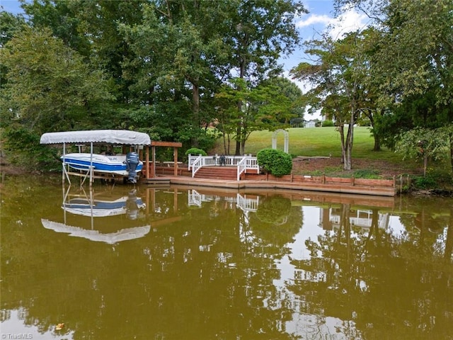 view of dock with a water view