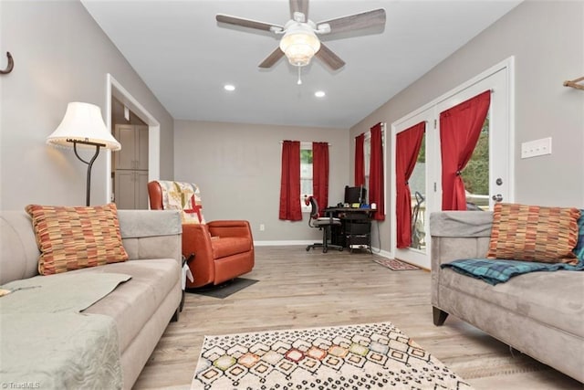 151 N Shore Dr, Lexington, NC 27292 - living room with a ceiling fan, recessed lighting, plenty of natural light, and light wood finished floors