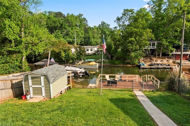 151 N Shore Dr, Lexington, NC 27292 - dock area with a lawn, a water view, and fence