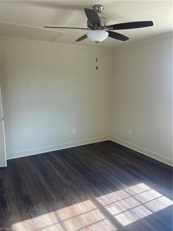 unfurnished room featuring ornamental molding and dark hardwood / wood-style flooring