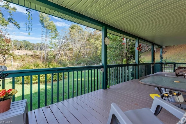 wooden deck featuring a yard