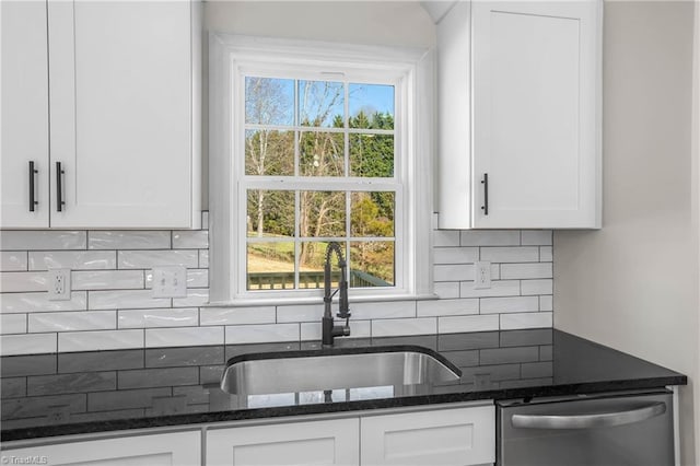 kitchen with white cabinets and dishwasher