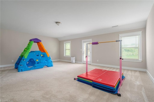 game room with carpet floors and baseboards
