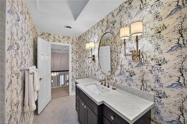 1901 Runnymede Rd, Winston-Salem, NC 27104 - bathroom featuring wallpapered walls, vanity, and tile patterned floors