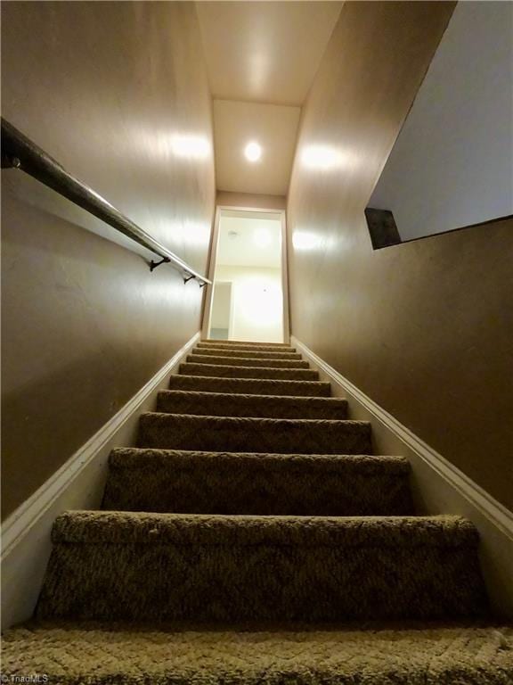 stairs featuring carpet floors