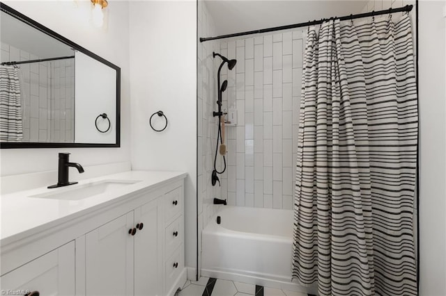 full bath featuring shower / tub combo and vanity