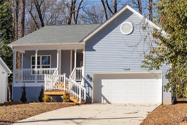 view of front facade featuring a garage and a porch