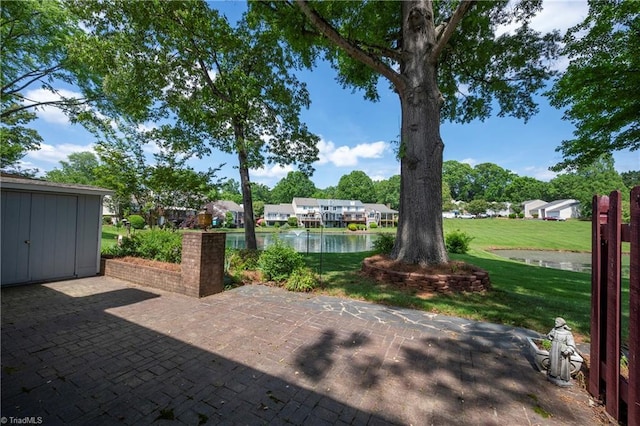 view of patio / terrace with a water view