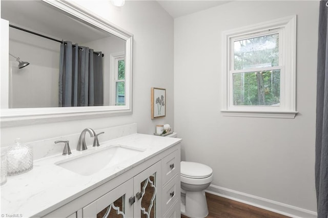 4105 Oak Hollow Dr, High Point, NC 27265 - full bathroom with healthy amount of natural light, wood finished floors, vanity, and a shower with shower curtain