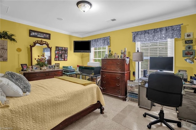 7672 Crossing Ridge Dr, Belews Creek, NC 27009 - bedroom with ornamental molding, carpet, and a desk