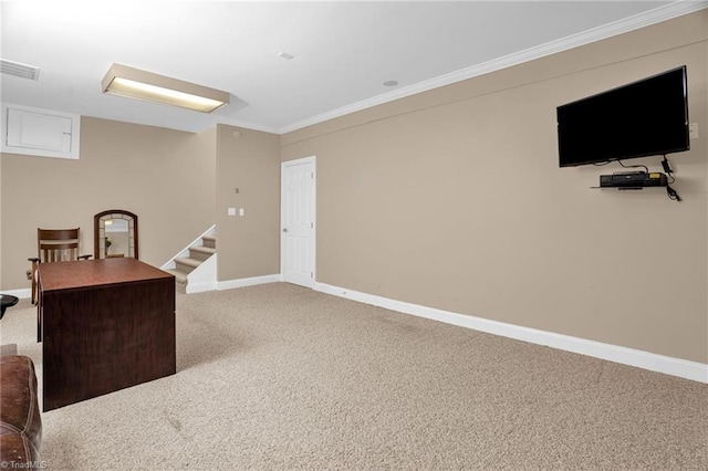 7672 Crossing Ridge Dr, Belews Creek, NC 27009 - office area featuring carpet floors and ornamental molding